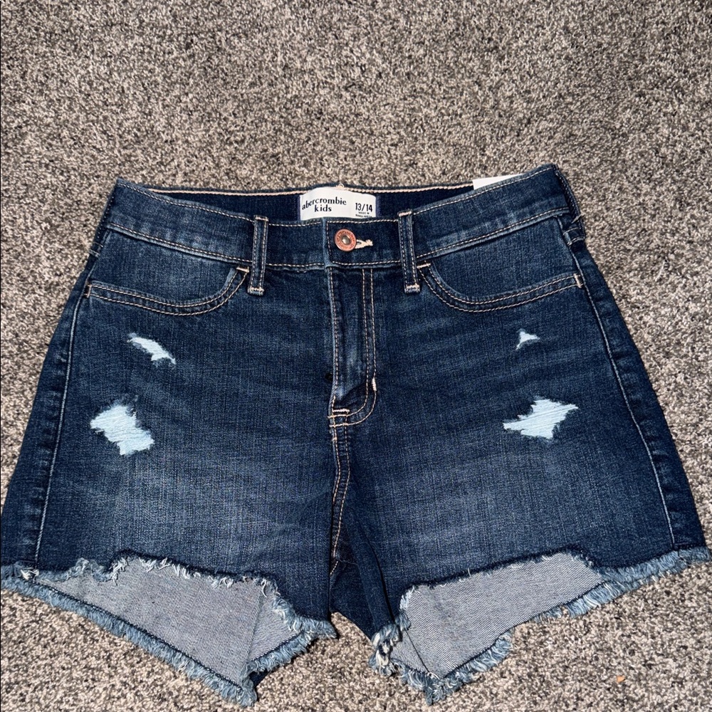 Abercrombie Kids Dark Blue Distressed Jean Shorts
